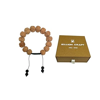 Zillion Craft All natural five face authentic himalayan Rudraksha bracelet for him and her. Adjustable cord with lava rock support. Bracelet for healing stress and negative energy. Best gift for all