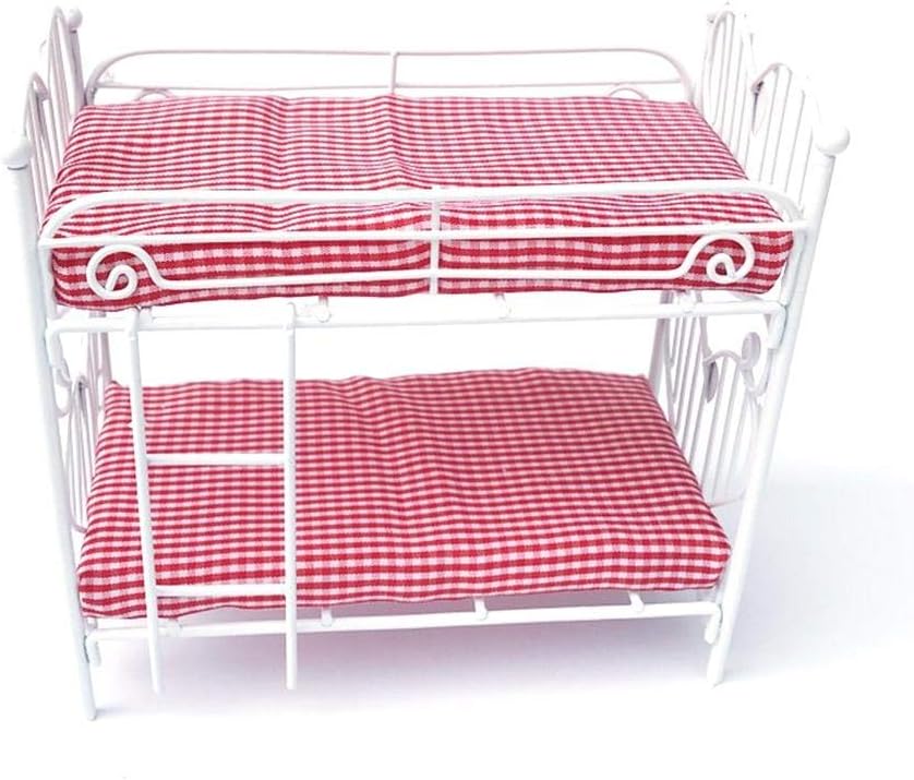 Children's Toy Bunk Beds Heart Design with Red Bedding for Girls Gift