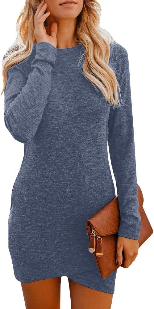 Womens Mini Sweater Dress Sexy Bodycon Short T-Shirt Dress Casual Wrap Sheath Dress