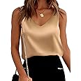 Mawor Satin Tank Tops for Women Loose Fit Sleeveless V Neck Cami Camisole Blouses Shirt Top