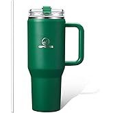 Gpeng 30/40/50 oz Tumbler with Handle, Water Bottles with Straw Lid, Insulated Stainless Steel Travel Mug Cup Holder Friendly, Keep Drinks Cold or Hot for Hours (Emeraldgreen, 30 oz)