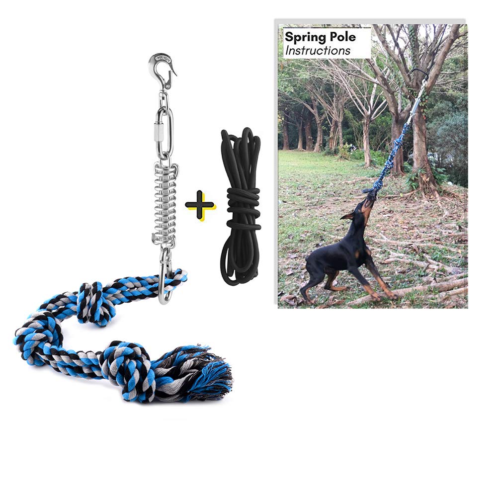 Spring Pole Dog Rope Toys, Interactive Dog Chew Rope Toys Indestructible Rope Toy with Big Spring Pole Kit for Aggressive Chewers, Bite Training, Outdoor Hanging Exercise