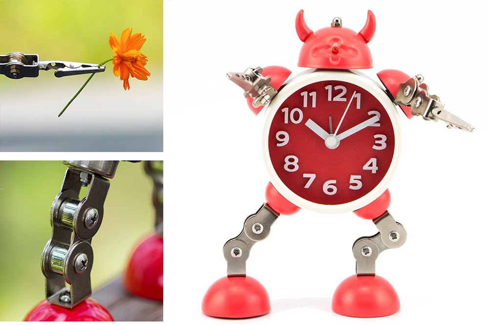 Gigibon Alarm Clock Robot, Kids Gift Cute&Fun, Battery-operated,to Move/Twist Legs & Arms for Many Poses, Gift to Children (1, Red)