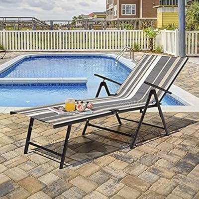 Nuu Garden Folding Chaise Lounge Chairs for Outside, Beach Chair Lounge Chair with Steel Frame and Breathable Textile… 61VPCyp8A0S