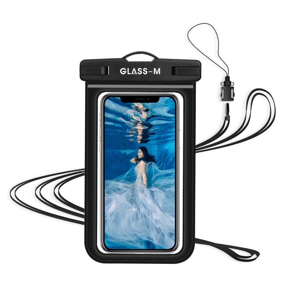 GLASS-M Universal Waterproof Case, Phone Dry Bag Pouch with Neck Strap for iPhone X/8/7/6/6S Plus, Samsung Galaxy S9/S8/S7 Edge/Note 8 6 5 4, Google Pixel 2 XL up to 6.0\