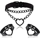 nylry 2PCS Black Choker Necklace for Women Leather Chokers Collar and Leash Set Goth Sexy Chokers for Women Heart Chain Choker Necklaces Jewelry Gift for Halloween Gothic Outfits Cosplay