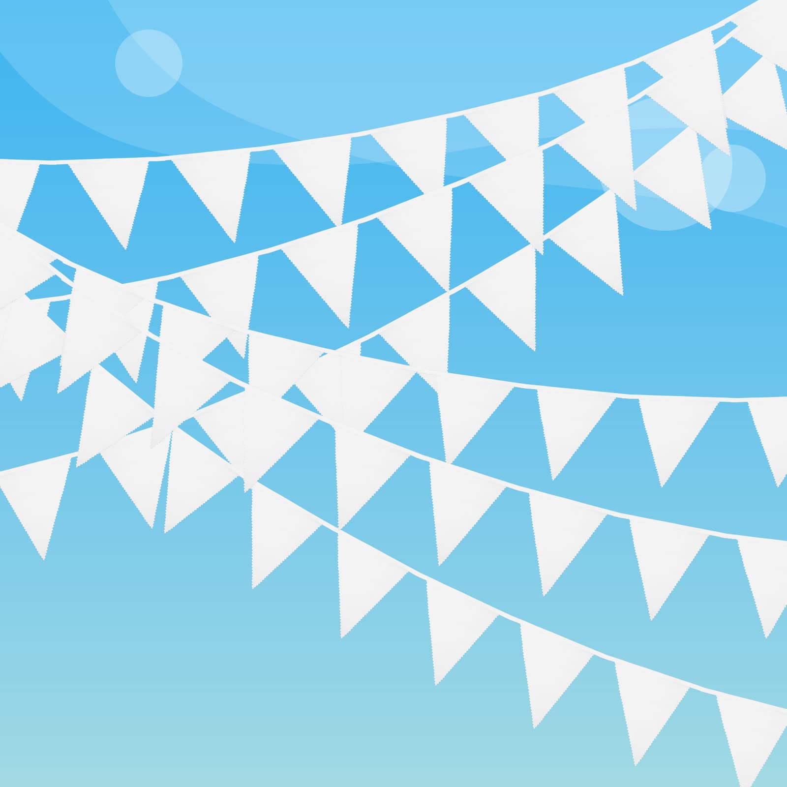 Laipuke White Bunting Flags, 98 Ft / 30M Bunting Fabric with 100 Pcs Triangle Flags 14 x 18cm, White Banner Garland for Wedding Baby Bridal Shower Birthday Engagement Anniversary Parties