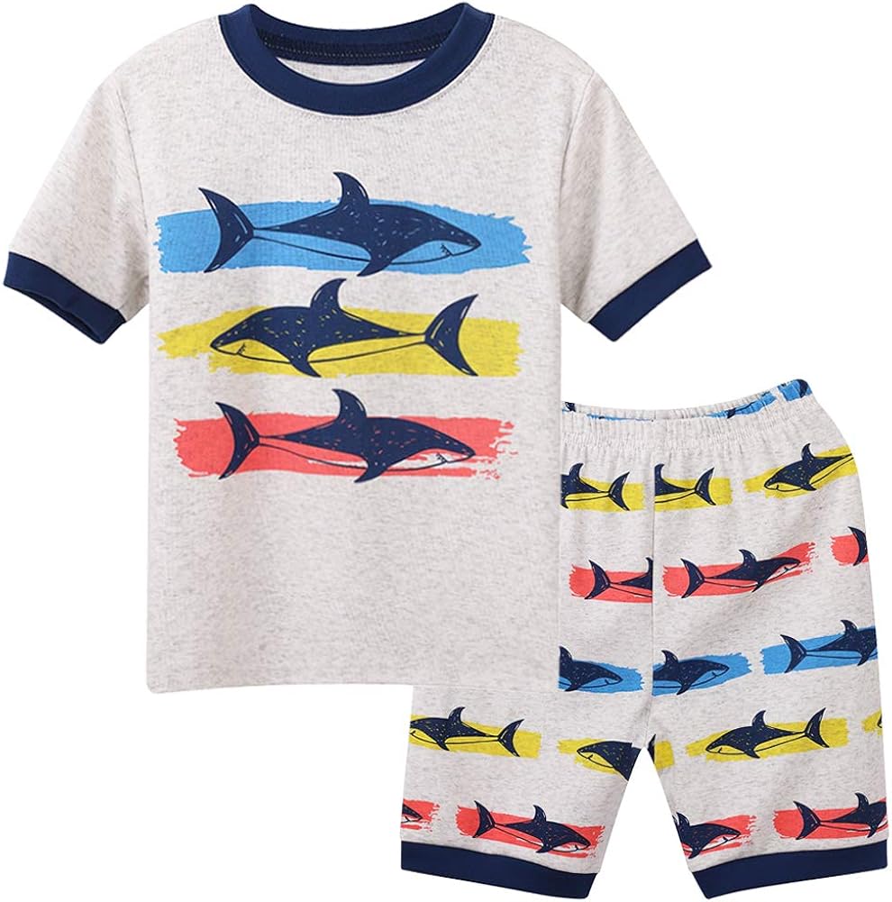 Hsctek Kid and Toddler Boys' Cotton Short Sleeve Pajamas Set