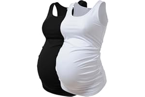 GINKANA Maternity Tank Tops Sleeveless Ruched Basic Tops Maternity Shirt Vest Mama Clothes