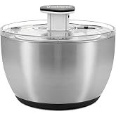 Ourokhome 6.3 QT Stainless Steel Salad Spinner, Large Lettuce Spinner with One-Hand Press Pump, Brake Button, Non-Slip Base and Retractable Handle, Vegetable Washer &amp; Dryer for Greens, Fruits and Herb