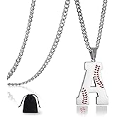LMUWECNO Baseball Initial A-Z Letter Necklace for Men, Alphabet Jewelry Pendant, Stainless Steel letter necklace for Men Holiday Gifts Dad Husband for Him Mens Jewelry