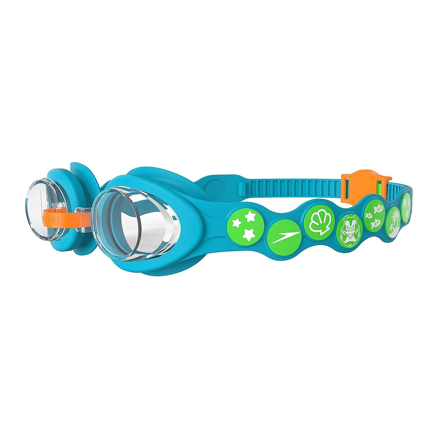 Speedo Unisex-Youth Sea Squad Spot Swimming Goggles | Learn to Swim | Adjustable Strap | Comfort, Azureblue/Fluogrn/Fluoora/Clr, One Size