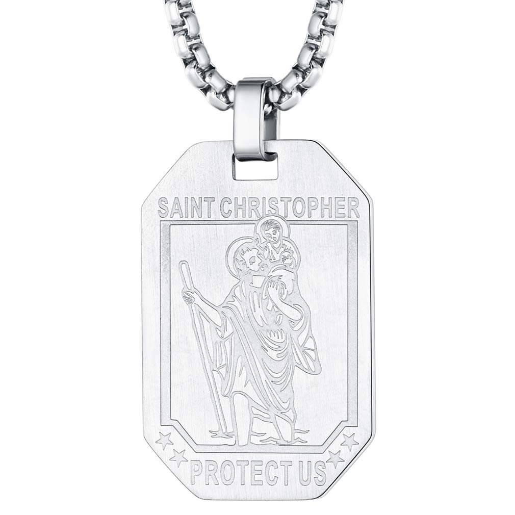 FaithHeart Saint Christopher Necklace for Man, Stainless Steel St.Christopher Dog Tag Pendant Catholic Jewellery, Religious Gifts for Fathers Day Birthday — image 1