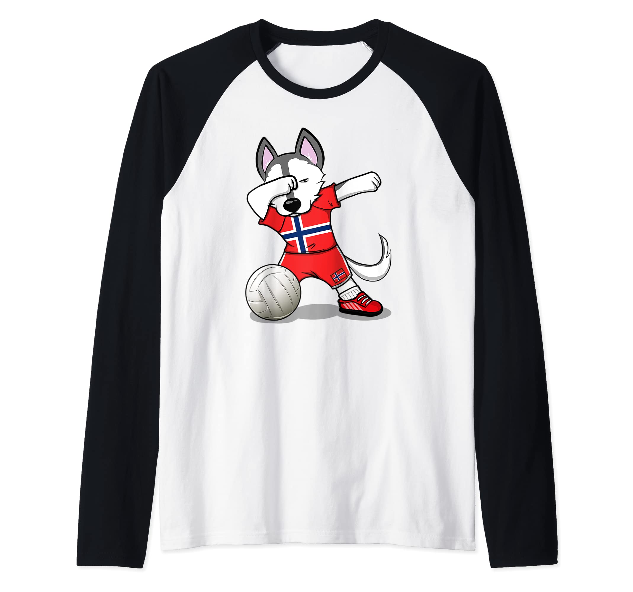 Dabbing Husky Norway Volleyball Fans Jersey Norwegian Flag Raglan Baseball Tee