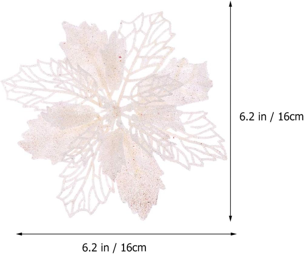 TOYANDONA 12pcs Glitter Poinsettia Christmas Artificial Flowers Christmas Tree Floral Ornaments Decorations Xmas Tree Pendant Wreath Filler (White) - Image 3