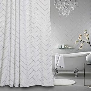 Aimjerry Hotel Quality Striped Fabric Shower Curtain for Bathroom, Washable White 72 X 72 Inch