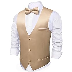 Barry.Wang Mens Champagne Suit Vest Bow Tie Set