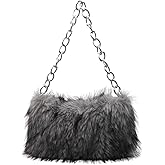 Faux Fur Shoulder Bag for Women Tote Fluffy Handbags Plush Chain Bag Furry Satchel Purse