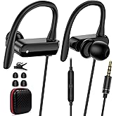 Wired Over Ear Earbuds with Microphone Ear Hook,3.5mm Sport Headphones Wired for Laptop/iPad/iPod/3.5mm Plug Cellphone,Earphones Noise Cancelling Headset for Chromebook/Switch/Galaxy/MP3 Running,Black