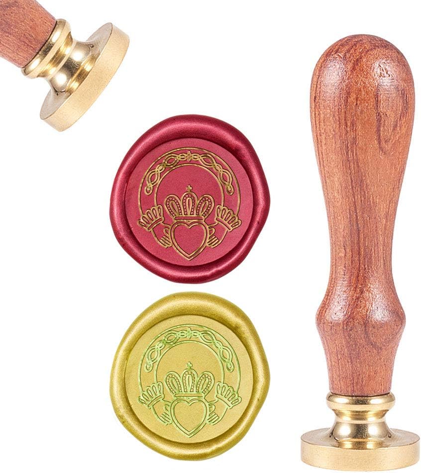 CRASPIRE Irish Claddagh Wax Seal Stamp Hand with Crown Heart Retro 25mm Removable Brass Wood Handle for Envelope Invitation Wedding Embellishment Gift Card