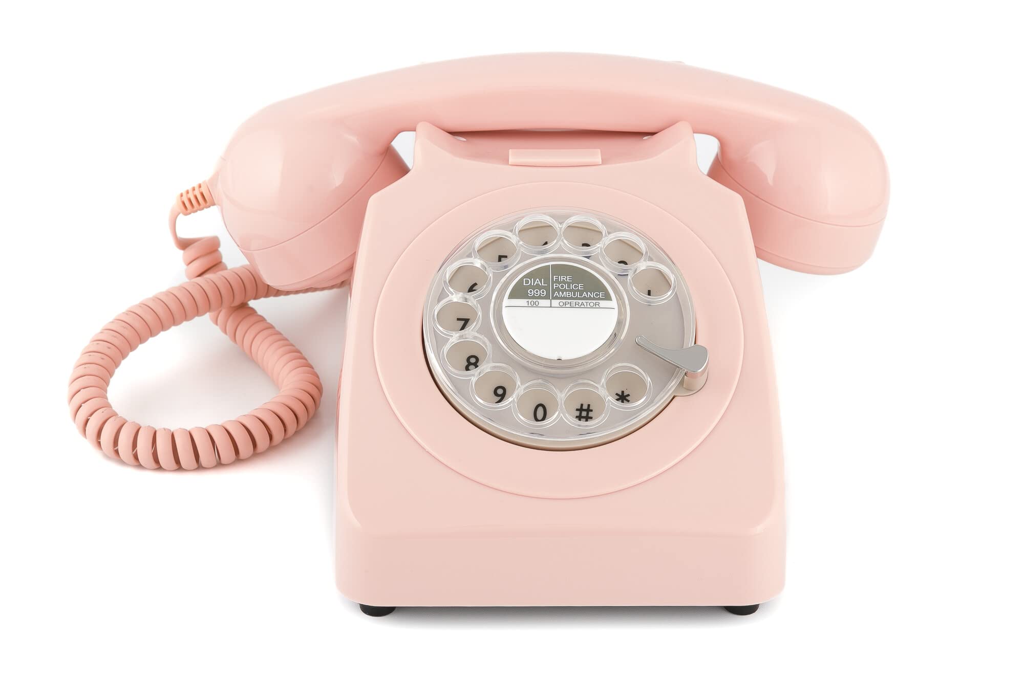 GPO 746 Rotary Retro Phone - 1970s-style Landline Telephone with Curly Cord and Authentic Bell Ring - Carnation Pink
