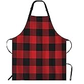 WONDERTIFY Black and Red Buffalo Plaid Apron,Classic Lumberjack Plaid Pattern Bib Apron with Adjustable Neck for Men Women,Suitable for Home Kitchen Cooking Waitress Chef Grill Apron