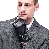 Men's Winter Black Gloves Leather Touchscreen Dress Driving Outdoor Cycling Warm Fleece Lining Gloves