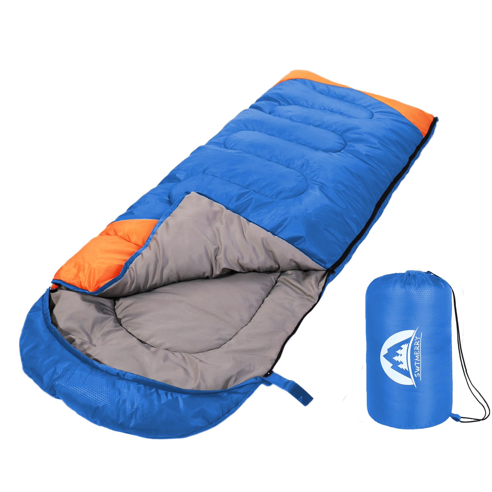 Sleeping Bag 3 Seasons (Summer, Spring, Fall) Warm & Cool Weather - Lightweight,Waterproof Indoor & Outdoor Use for Kids, Teens & Adults for Camping Hiking, Backpacking and Survival (Blue Orange)