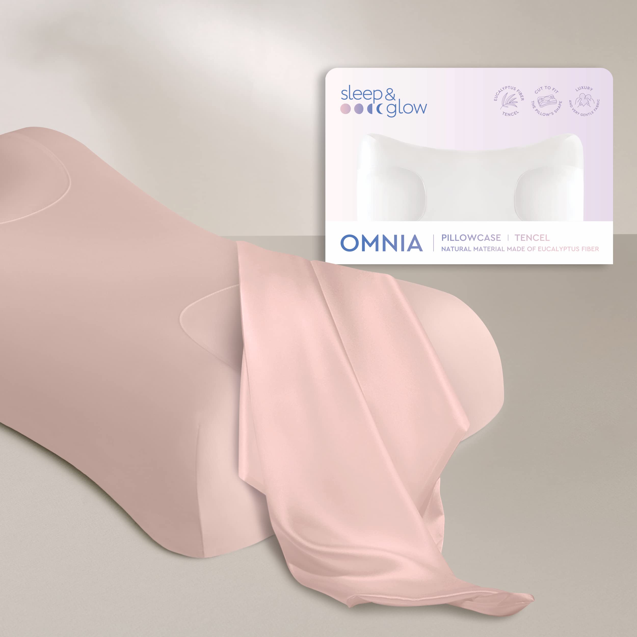 Sleep & Glow Omnia Tencel Pillowcase for Hair and Skin Fits the Unique Shape of the Sleep&Glow Omnia Pillow – Natural Eucalyptus Fiber – Hypoallergenic and Bacteriostatic (Pink)