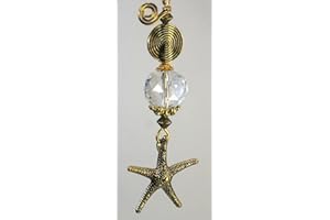 TRACE ELLEMENTS Raised Textured Golden Beach Starfish with Crystal Ocean Clear Faceted Glass Ceiling Fan Pull Chain