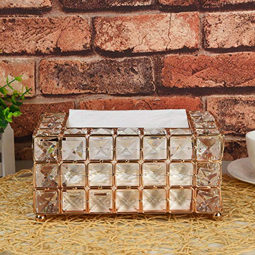 Rectangle Tissue Box Cover Handmade Crystal Luxury Toilet Tissue Box Holder for Storage on Bathroom Vanity/Countertop/Bedroom Dresser/Night Stand/Desk/Table (Gold) - Thumbnail 4