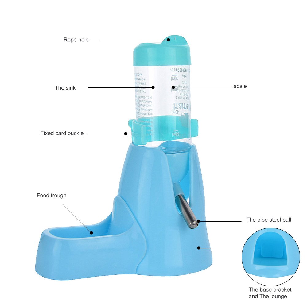 80ml Pet Water Bottle,Pet Drinking Bottle with Food Container Base Hut By Guardians for Hamsters Rats Guinea-pigs Ferrets Rabbits Small Animals Hanging Water Feeding Bottles Auto Dispenser (Blue)