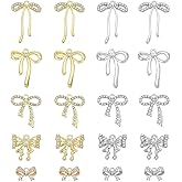 AHANDMAKER 20PCS 10 Styles Bowknot Charms Bulk Bow Pendant with Diamonds Dangle Earrings Connectors Metal Rhinestone Pendants for Jewelry Making Crafts Necklaces and Bracelet Presents