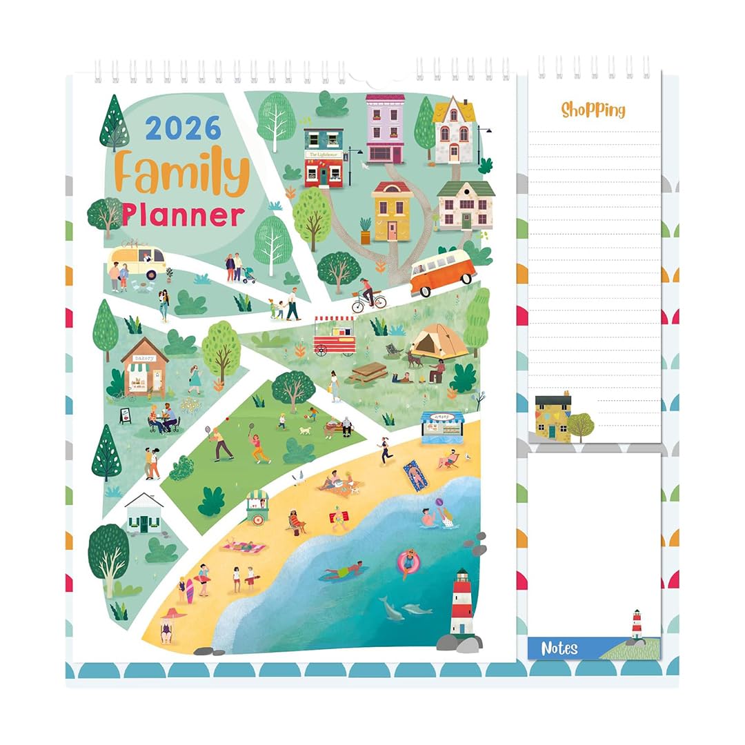 1ABOVE 2026 Family Organiser Calendar Wall Planner With Memo Pad & Shopping List, Monthly Five Columns - TOWN