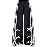 Floerns Girl's Y2K Lace Bow Casual Pants Baggy Elastic Waist Cute Pants with Pocket