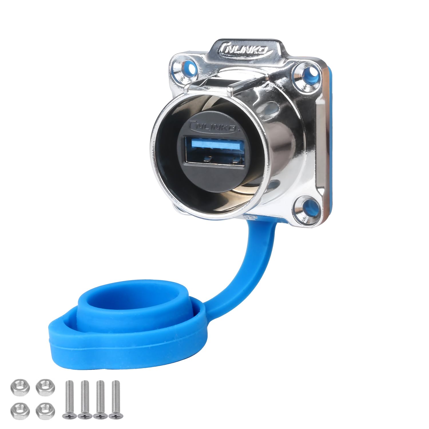 CNLINKO LP-24 USB3.0 Female Socket,Type A Female, Panel Mount Receptacles Socket IP68 Data Waterproof Connector M24 Flange Socket (USB Female Socket)