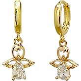 Mini Guardian Angel Huggie Hoop Earrings, Everyday Earrings, 14K Gold Plated, Minimalist Jewelry Gifts for Women Girls