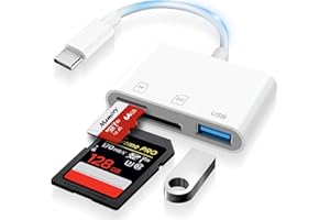 Denlane USB C SD Card Reader for iPhone 15, USB C to Micro SD Memory Card Adapter for iPad/Mac Pro/Air, USB-C/Type C Camera Card Reader with 2 Slots & USB Port for Phone/Laptop and More USBC Devices