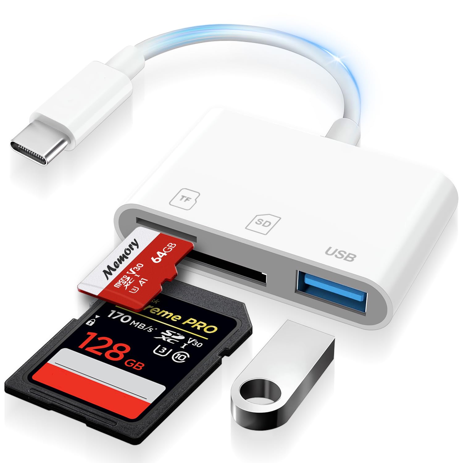Photo 1 of Denlane USB C SD Card Reader for iPhone 15-17, USB C to Micro SD Memory Card Adapter for iPad/Mac Pro/Air, USBC/Type C Camera Card Reader with USB A Port for iPhone 16 and More Android USBC Devices