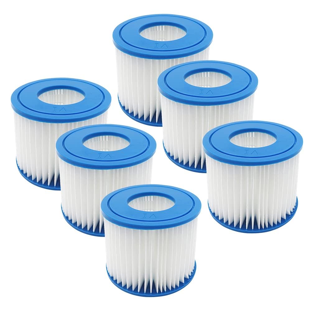 FFyan Filter Cartridge Water Filter Set of 6 Replacement Swimming Pool Filter for Bestway, Size VI Filter Cartridge, Compatible with Lay-Z-Spa, Miami, Palm Springs, Paris Monaco (Improved Edition)
