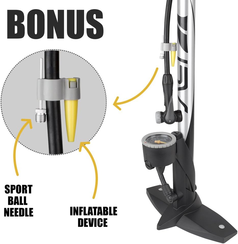 BV Bicycle Ergonomic Floor Pump with Gauge & Clever Air Valve, 160 psi, Reversible Presta and Schrader : Floor Bike Pumps : Sports & Outdoors