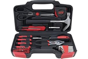 Hantinstom 39-Piece Household Tools Kit Essential Home Repair Set with Plastic Toolbox Ideal for College Students, Home Use & More