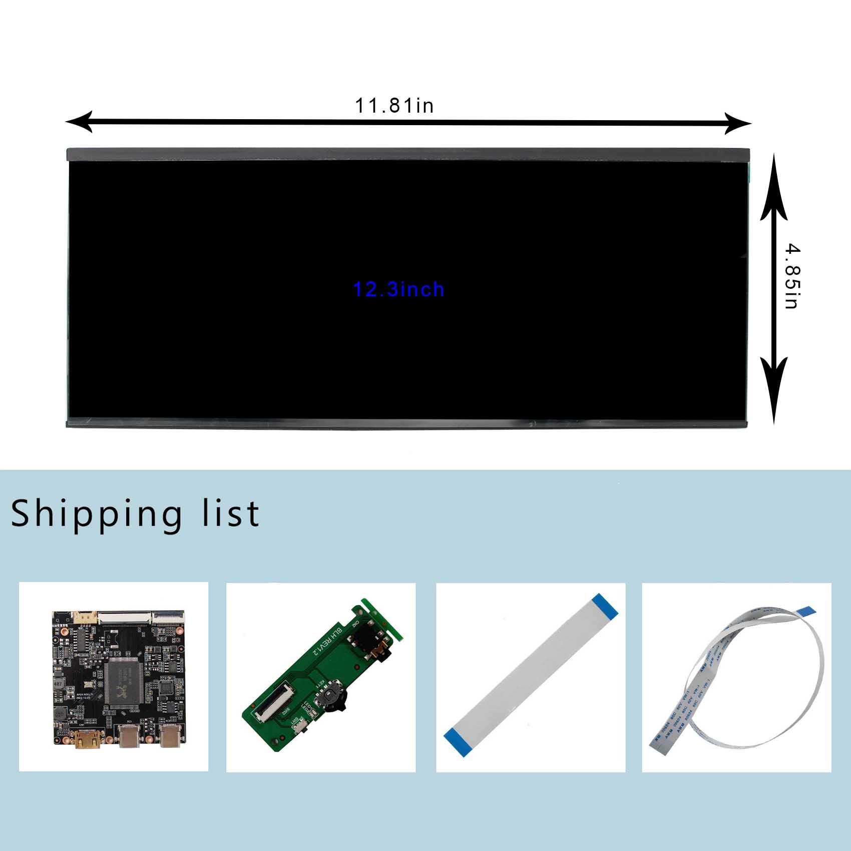 VSDISPLAY 12.3 Inch 2K LCD Screen 2400x900 with USB-C LCD Controller Board,as Extra Secondary Display Panel for PC/Laptop/Game Cabinet Monitor