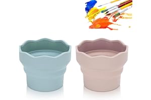 CYRANK Painting Water Cup, 2 Pcs Portable Collapsible Paint Brush Washer Silicone Washing Bucket Brush Holder Cleaner for Watercolor Acrylic Oil Painting