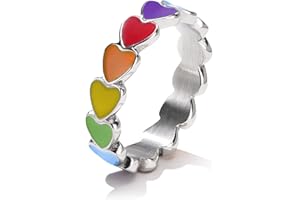 MPRAINBOW Enamel Rainbow LGBT Pride Ring 5mm Star Heart to Heart Rainbow Lesbian & Gay Rings, Stainless Steel Love Heart LGBTQ Pride Rings Jewelry