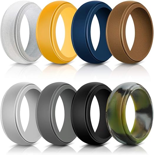 Marchred 8Pack Silicone Wedding Ring for Men, Rubber Wedding Bands