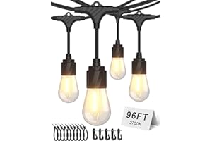 XMCOSY+ 96FT Outdoor String Lights Waterproof - LED Patio Hanging Lights for Outside Porch Backyard Gazebo Garden, Commercial Grade 32 Edison Bulbs