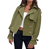 Tankaneo Womens Cropped Trench Coat Oversized Double Breasted Lapel Long Sleeve Short Jacket Fashion Outerwear