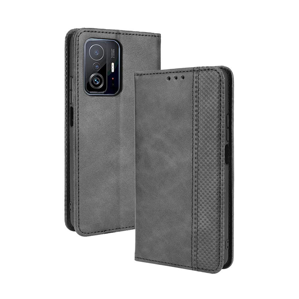 XINNI Protective Phone Case for Xiaomi 11T Pro(Xiaomi 11T) 5G, PU/TPU Vintage Flip Leather Shockproof Cover Magnetic Book Style Wallet, Black — image 1