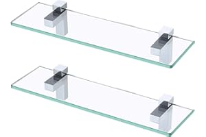 KES Glass Shelves for Bathroom, Bathroom Tempered Glass Shelf Rectangle 16 Inch Bracket Wall Mount 2 Pack Polished Chrome, BGS3201S40-P2